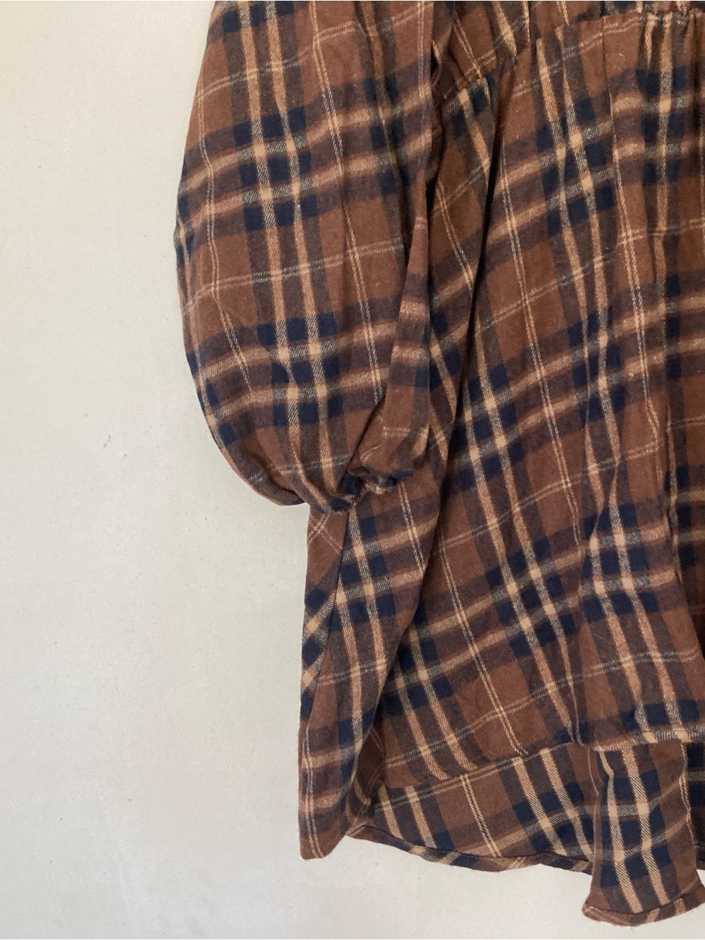 Bloomchic V Neck Plaid Ruffles Sleevele Dress brown Sz 30 Oversized - Picture 6 of 16